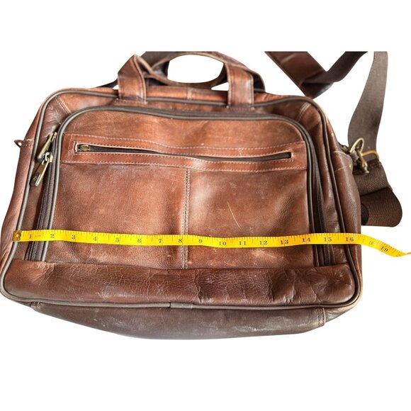 Vintage Brown Samsonite Leather Laptop Bag 12"x16" With Adjustable Strap & Multi - Picture 7 of 12